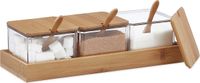 Merkloos / Sans marque Relaxdays Kruidenpotjes, set van 3, met lepel en deksel, kunststof, bamboe, 11 x 30 x 13 cm, transparant