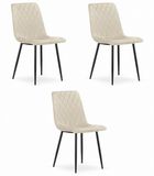 LEOBERT Set van 3 Eetkamerstoelen TURIN Beige – Velvet Bekleding, Modern, Ergonomisch Design, Zwarte Metalen Poten, Max. 120 kg