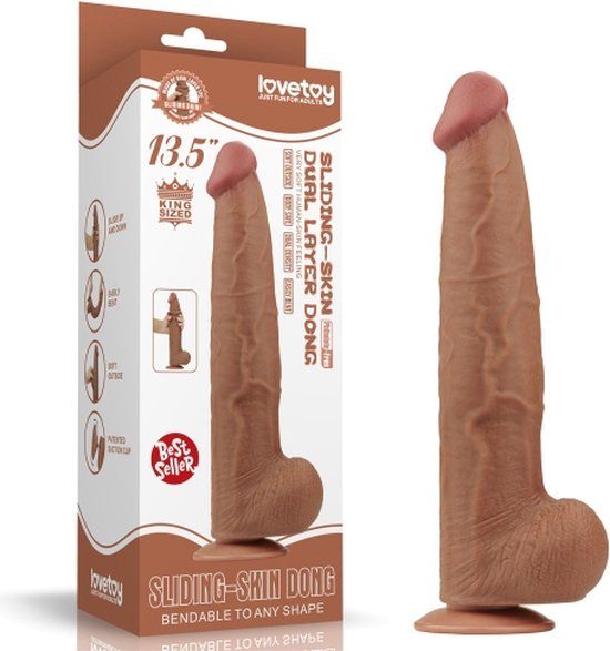 LoveToy Sliding Skin Dildo 34 cm Bruin