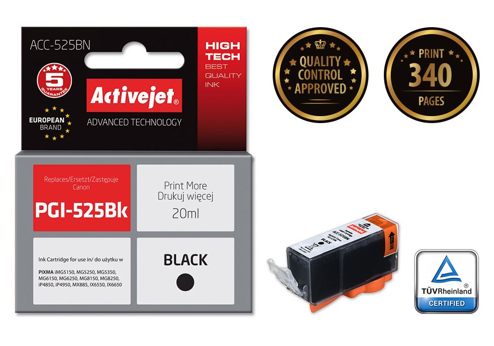 ActiveJet Inkt ACC-525BN Zwart (vervanging voor Canon PGI-525PGBK)