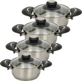 Excellent Houseware Kookpannen set - 4x - glazen deksel - RVS - 1.8/2.7/3.5/5.4 liter