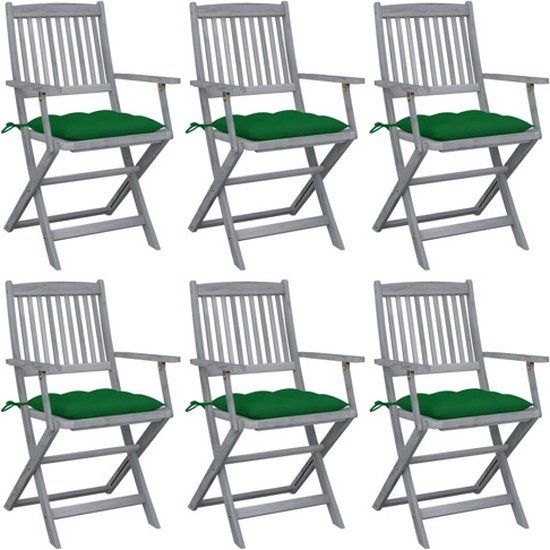 vidaXL Tuinstoelen 6 stuks met kussens, massief acaciahout, groen