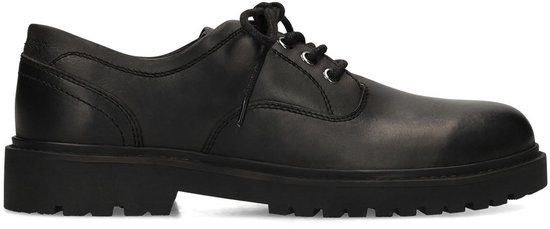 Manfield Heren Zwarte Leren Veterschoenen Maat 46