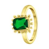 Lucardi Dames Stalen goldplated vintage ring vierkant groen