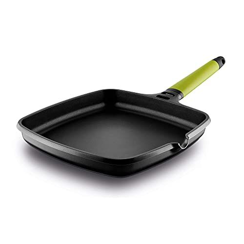Castey Fundix 27 x 27 cm Nonstick Gegoten Aluminium Inductie Grillplaat met Kiwi Verwijderbare Handgreep
