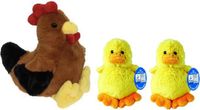 Decoris Kaemingk B.V. Pluche bruine kip - Haan knuffel - van 25 cm - met twee gele pluche kuikens 16 cm - Pasen decoratie
