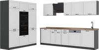 Vicco Complete keukeneenheid R-Line, Wit landelijk/Antraciet, 180 cm goudkleurig eiken werkblad