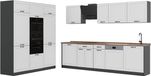 Vicco Complete keukeneenheid R-Line, Wit landelijk/Antraciet, 180 cm goudkleurig eiken werkblad