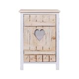 Rebecca Mobili Houten kast met 1 deur en hartgravure, Paulownia, wit bruin, 40 x 30,5 x 57 cm