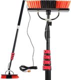 Sans marque Brosse de nettoyage télescopique - Brosse de nettoyage long manche - Nettoyage des surfaces hautes - Arrivée d'eau intégrée - Extensible 9 mètres - Rouge