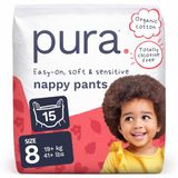 Pura Eco-luiers, maat 8 (19 kg +), 15, type wegwerpslip voor gevoelige en allergievriendelijke huid, geurvrij, gemakkelijk aan de zijkanten te scheuren