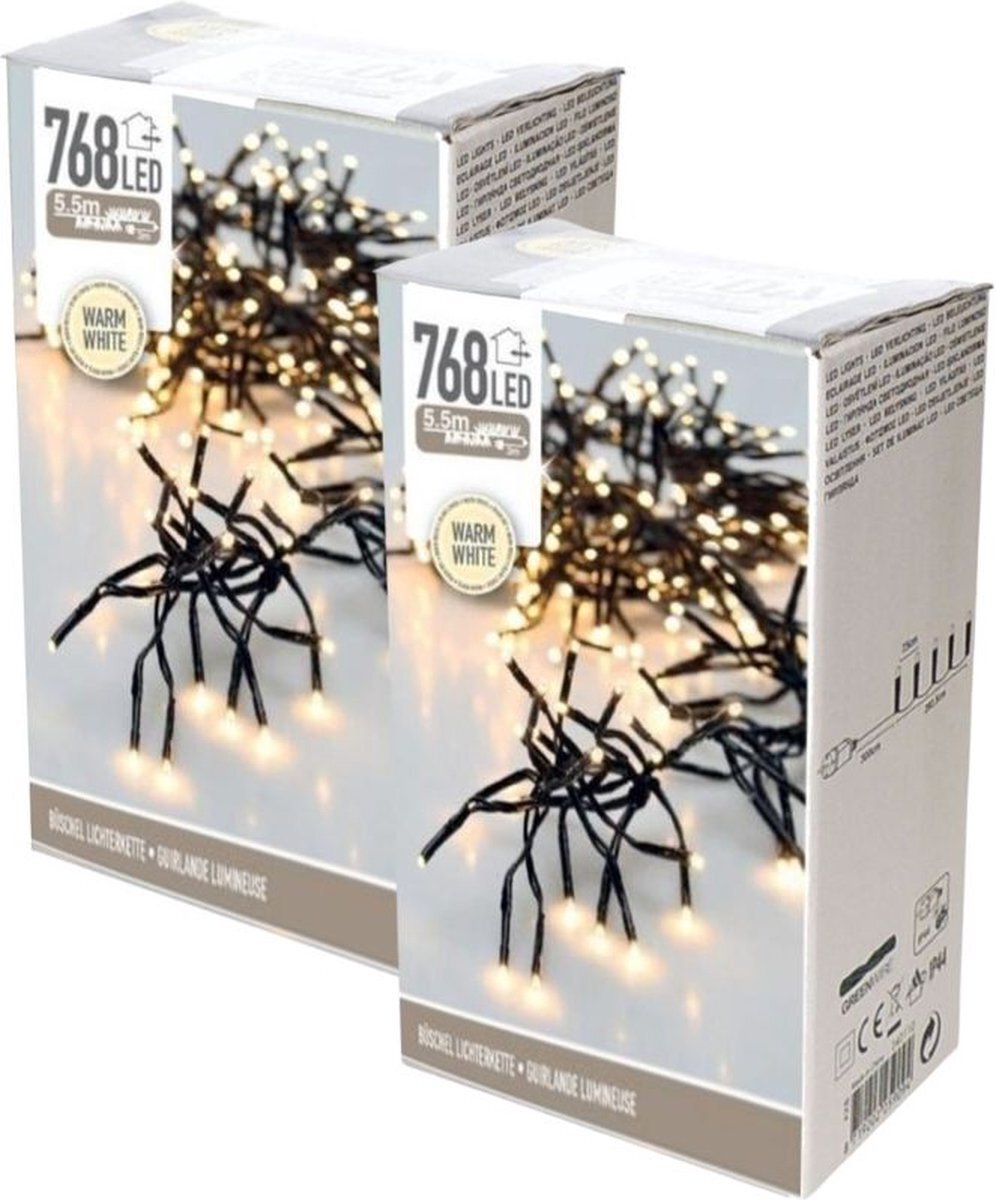 WAYS. Kerstverlichting - Clusterverlichting - 2 stuks - 768 LED's - Lengte: 5.5 meter - Warm wit