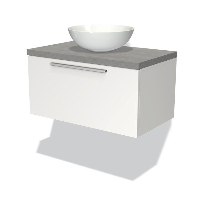 Maxaro Badkamermeubel Modulo Plato 80cm Mat Wit 1 Lade Lichtgrijs Beton