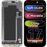 MP Touchscreen Display compatibel met Apple iPhone 17 Pro, met Frame, Soft OLED FHD 120Hz IC Verplaatsbaar Versie, Zwart
