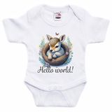Bellatio Decorations Baby rompertje - hallo wereld - hertje - wit - kraam cadeau - babyshower - cadeau romper 68