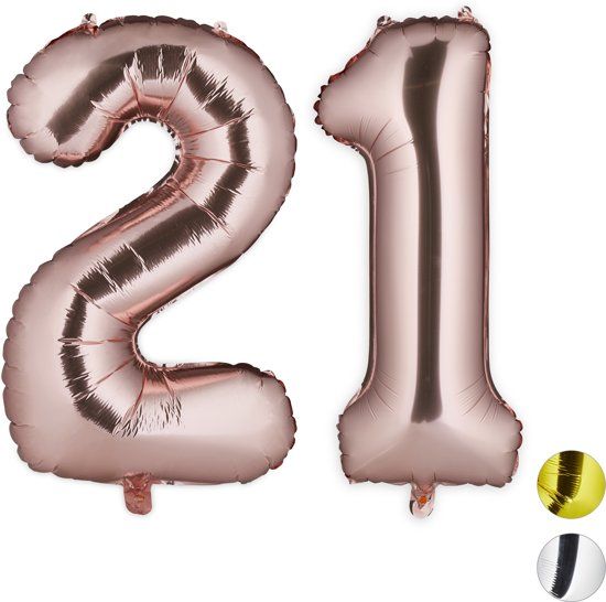 Relaxdays Folie Ballon - Cijfer 21 - Rose Goud - 85 cm