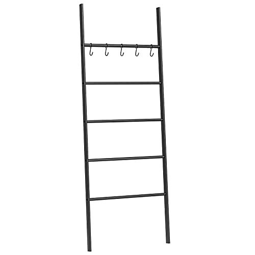 HOOBRO Handdoekladder, ladderrek, handdoekstandaard met 5 afneembare haken, zwart