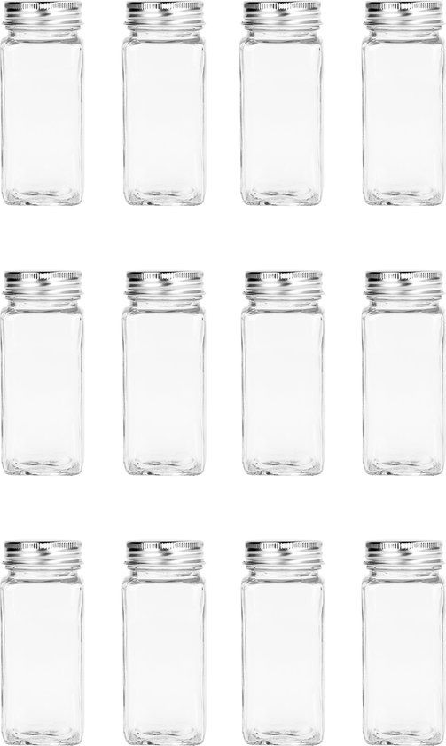 Krumble Kruidenpotjes set van 12 - 120 ml - Glas - Met aluminium deksel