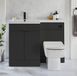 Cluo Meuble de salle de bain et combinaison WC Noir gris, Incl. Toilette, Réservoir caché et Lavabo | Poignées noires | Version gauche | Cluo