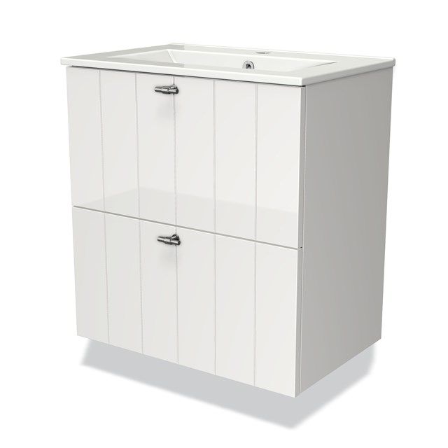 Maxaro Badkamermeubel 60cm Modulo Slim Hoogglans Wit 2 Lades Lamel Wastafel Keramiek