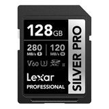 Lexar Silver Pro SD-kaart 128 GB, UHS-II-geheugenkaart, V60, U3, C10, SDXC-kaart, tot 280 MB/s lezen, voor professionele fotograaf, videograaf, liefhebber (LSDSIPR128G-BNNAA)