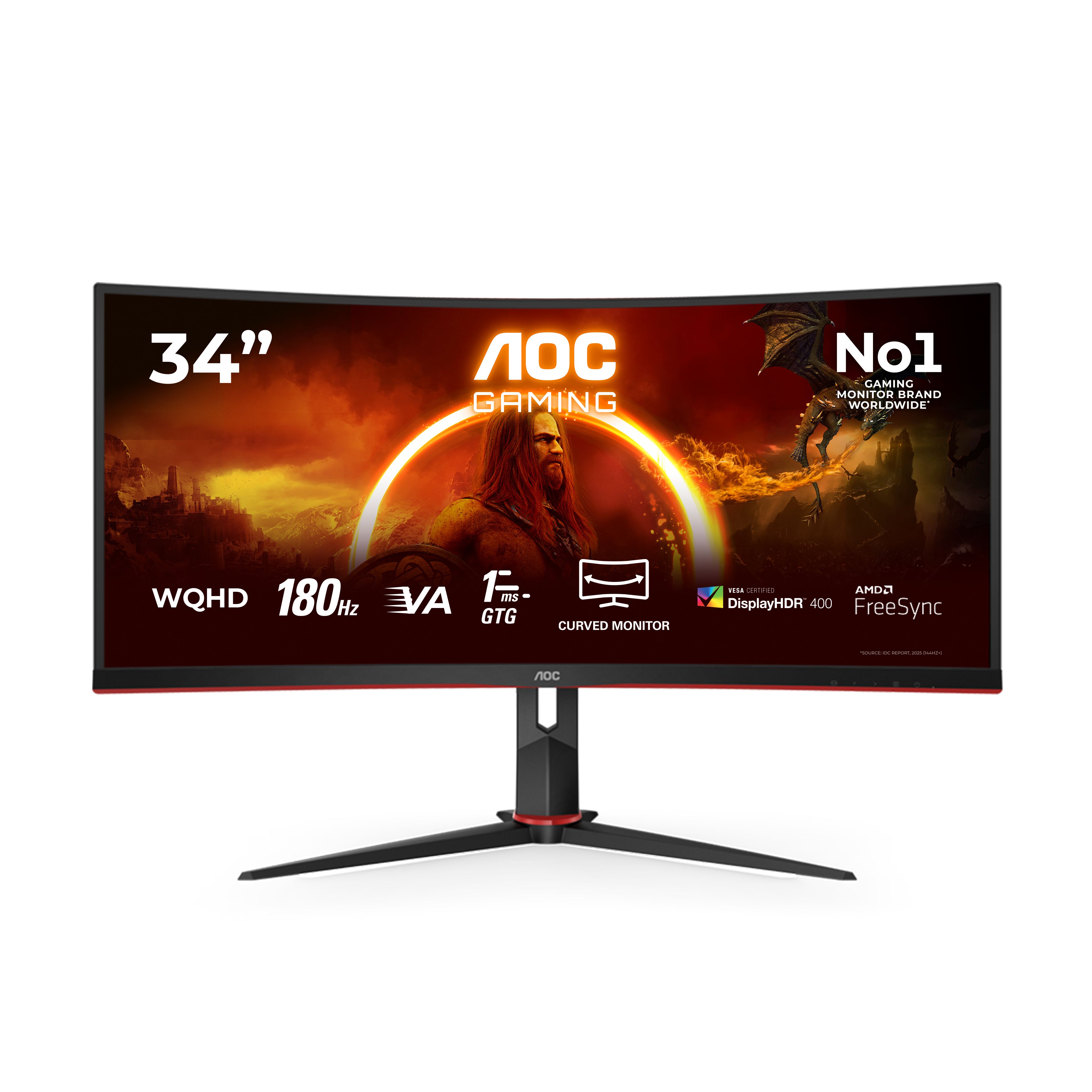 AOC CU34G2XP 34" Ultrawide Gaming Monitor - 3440x1440, 180Hz, HDR400, USB Hub
