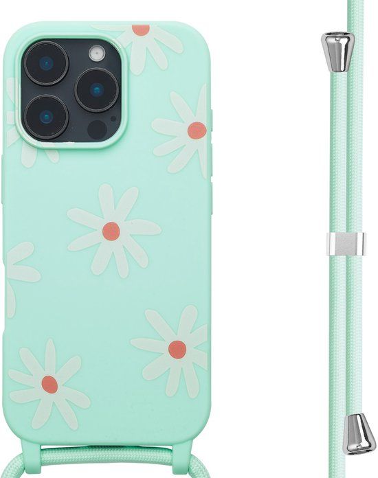 imoshion Hoesje - Geschikt voor Apple iPhone 16 Pro - Siliconen design hoesje met koord - Green Flower Distance
