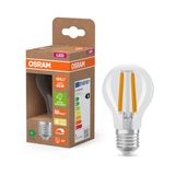 OSRAM Energy Class LED-lamp in klassieke gloeilampvorm, 3,8 W / 806 lm, EEK A, warm wit licht (2700 K), CRI 80, gemaakt van helder gekleurd loodvrij glas, E27 fitting, IP20, 60 mm DM, 6- pak