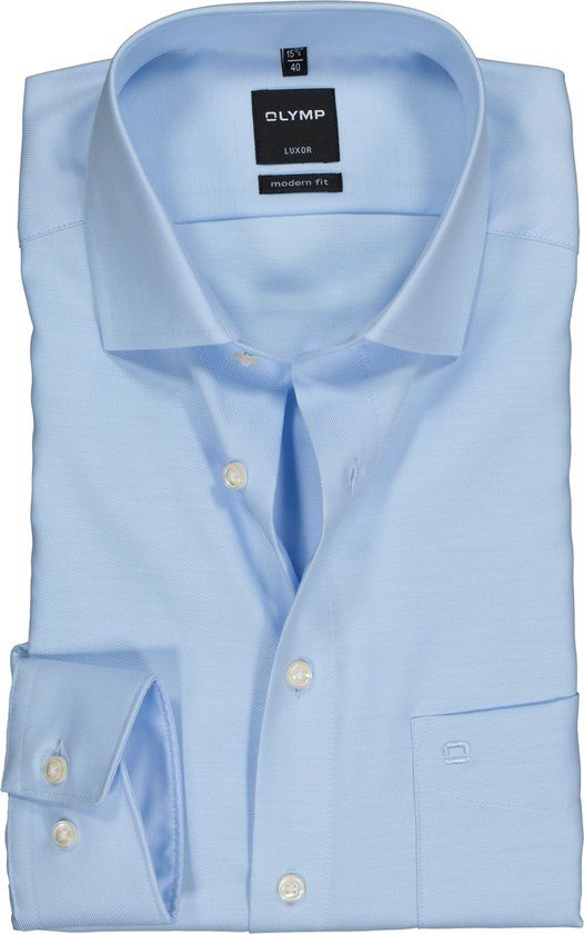 OLYMP Luxor Modern Fit Overhemd - Lichtblauw Twill - Maat 45 - Heren