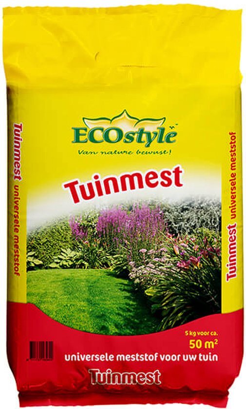 ECOSTYLE Tuinmest - 5 kg - algemene tuinmeststof voor 50 m2 100% organische basismest voor de gehele tuin