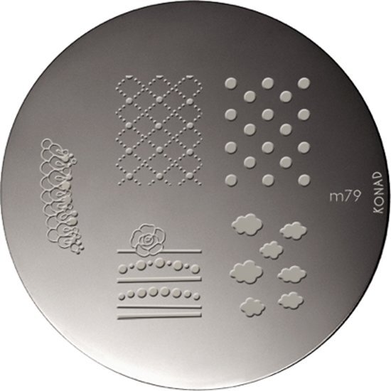 Konad image plate M79 met 5 nagel figuurtjes (wolkjes, bloemen, puntjes / dots...).
