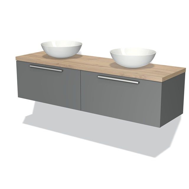 Maxaro Badkamermeubel Modulo Plato 160cm Middengrijs 2 Lades Lichtbruin Eiken