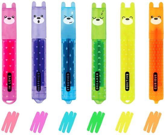 Legami Teddy's Mood 6 Mini Neon Highlighter Set