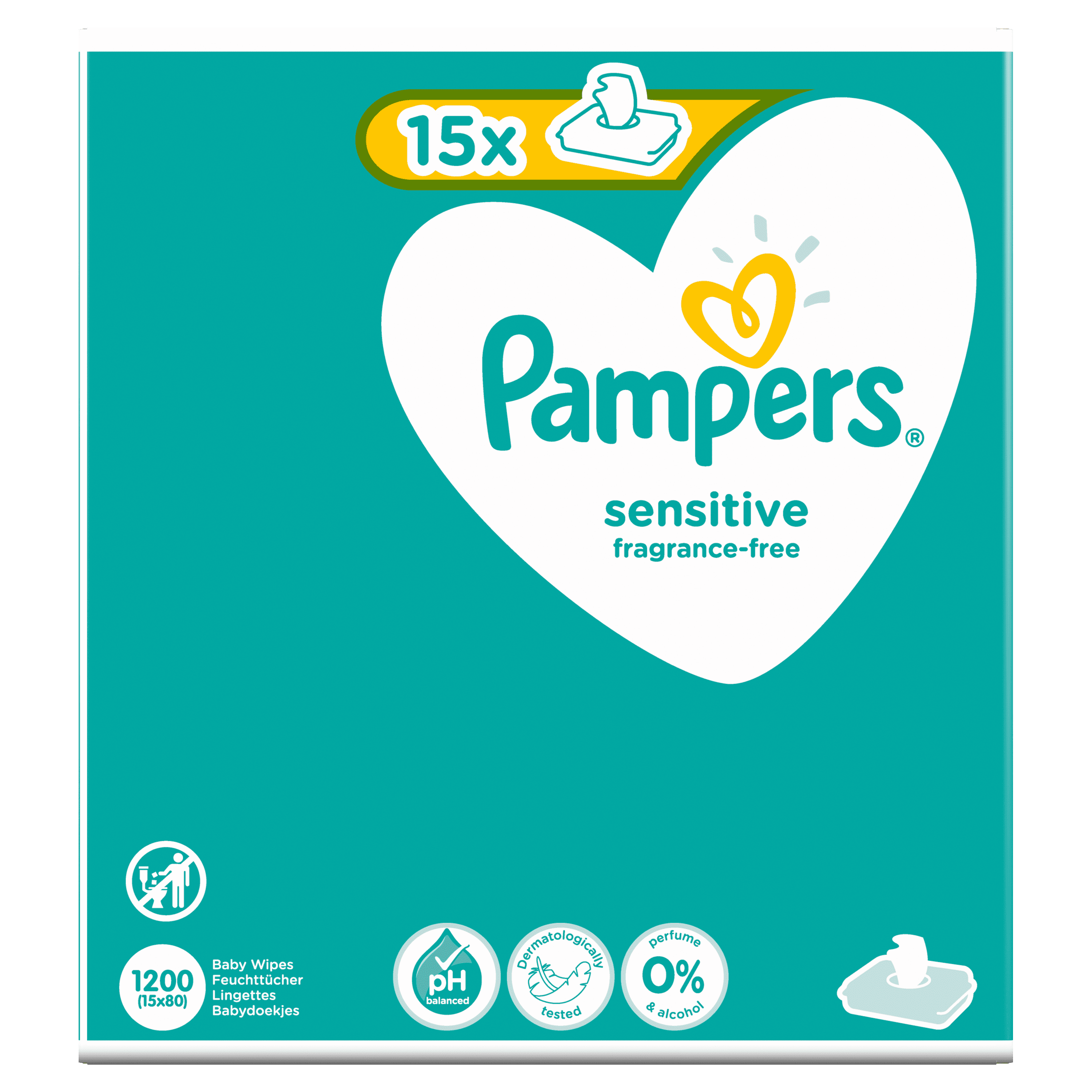 Pampers Sensitive Babydoekjes 15 Verpakkingen = 1200 Doekjes blauw