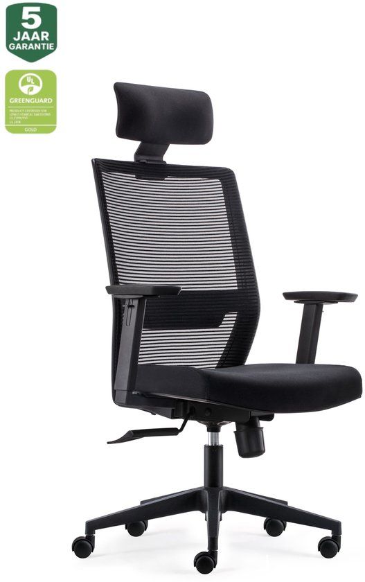 BENS 851H-Eco-2 Zwart - Ergonomische Bureaustoel met Hoofdsteun - Mesh - Verstelbare Armleuningen - 130 kg