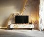 Meuble TV Cuor 150 cm Céramique Minas Melange Blanc-beige 1 Clapet 1 Tiroir Pied optique flottant Ancier inoxydable