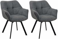CLP Jordi Set van 2 eetkamerstoelen - Met armleuning - Metaal frame - Ribstof/donkergrijs