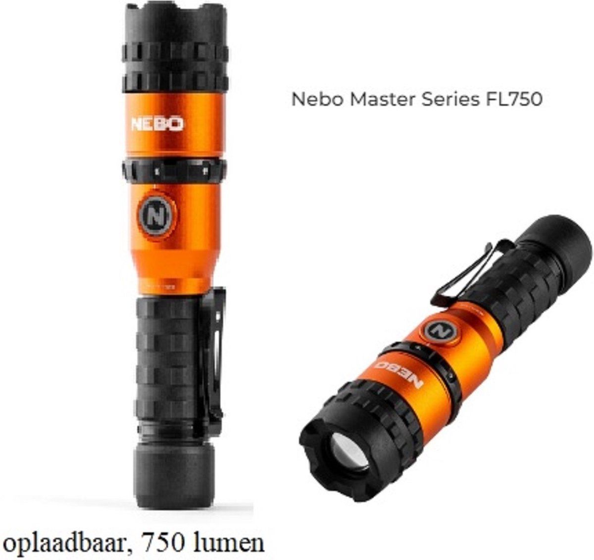 Nebo masterserie FL750 oplaadbare zaklamp 750 lumen zwart, oranje aluminium