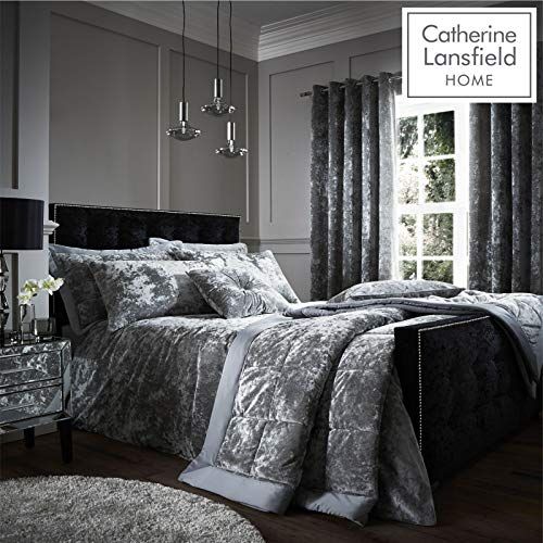 Catherine Lansfield Verpletterd Velvet Dubbel Dekbed Set Zilver - 5012601972117