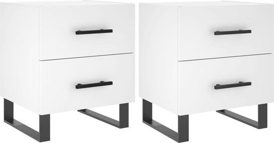 vidaXL Nachtkastjes - Set van 2 - Wit - Bewerkt Hout