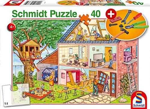 Schmidt Spiele GmbH Die fleißigen Handwerker, 40 Teile, mit Add-on (Werkzeug-Set): Kinderpuzzle Standard mit Add-On, 40 Teile