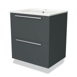Maxaro Modulo Modulo Badkamermeubel met wastafel | 60 cm Donkergrijs Vlak front Keramiek 2 lades onder elkaar