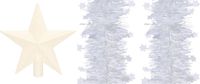 Decoris Kaemingk B.V. Set van een kerst ster piek en 2x stuks kerstslingers wit 270 x 10 cm - Kerstversiering