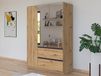 Armoire CONSTANTINOS 3 portes 2 tiroirs chêne artisanal avec miroirs