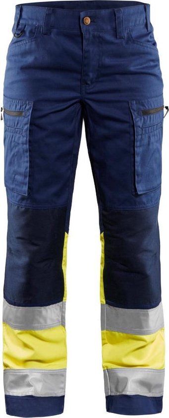 Blåkläder Dames werkbroek High Vis met stretch 7161-1811 - Marine/High Vis Geel - D23