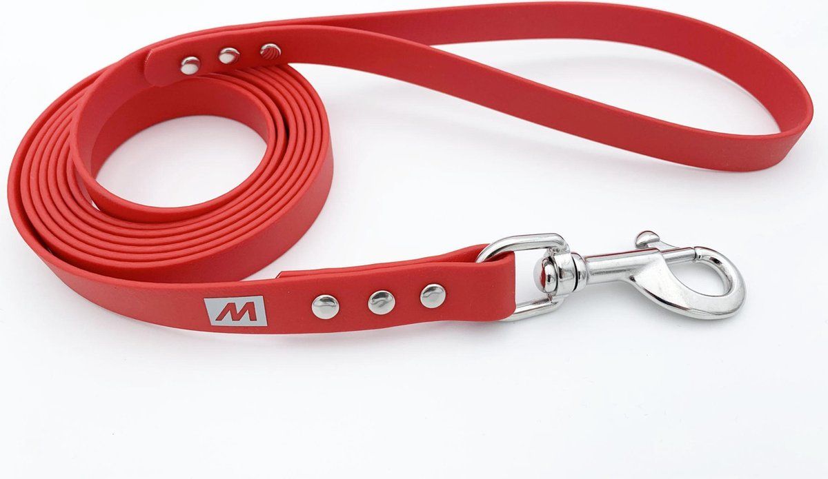 BIOTHANE Miqdi hondenriem - rood - 19 mm breed - 5 meter lang - zonder handvat