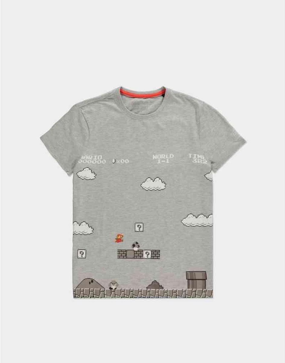 Nintendo Super Mario Heren Tshirt -S- 8Bit Super Mario Bros Grijs