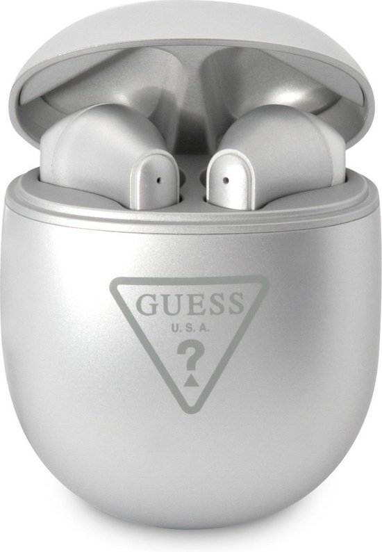 Guess Hoofdtelefoon Bluetooth GUTWST82TRS TWS + dockingstation zilver Triangle Logo