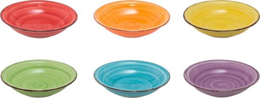 Diep bord Ø21cm - Assorti 6 stuks - Aardewerk - Magnetronbestendig