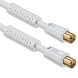 Antennekabel 1aTTack.de 10 m (80 dB) antennekabel met ferriet mantelstroomfilter, 2 vergulde afgeschermde coaxiale connectoren, coaxiale stekker > coaxiale stekker (volledig afgeschermd), wit St-Ku